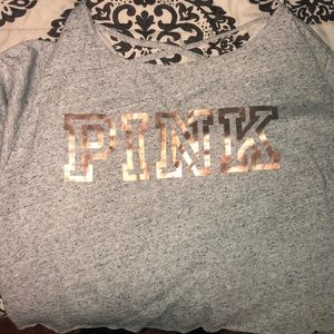 Pink Off the shoulder crop sweater